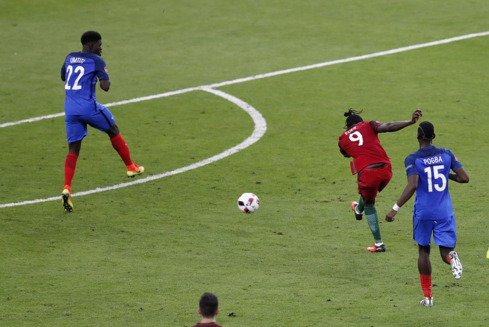  Substitute Eder lets fly from long-range to score the winning goal for Portugal