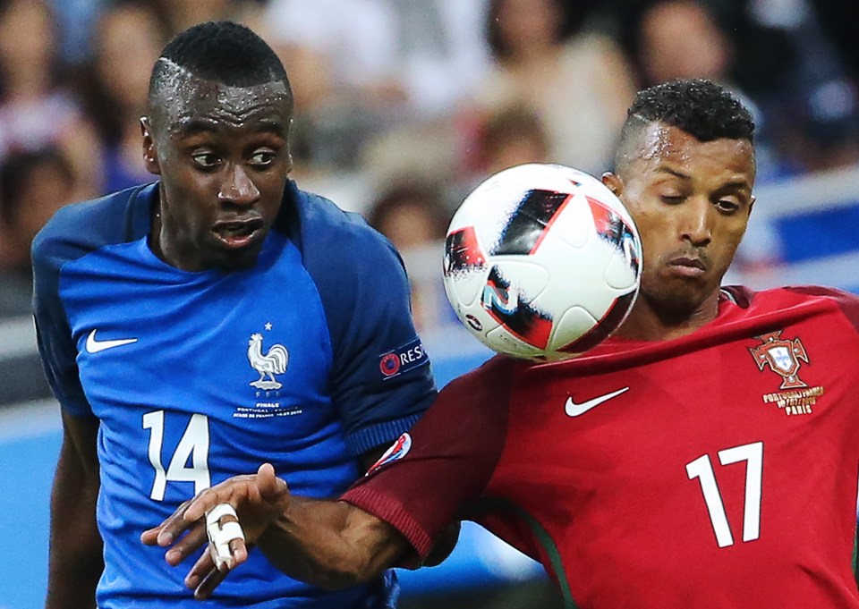 SAINT-DENIS, FRANCE - JULY 10, 2016: France's Blaise Matuidi (L) and Portugal's Pepe, Nani fight for the ball in their 2016 UEFA European Football Championship final match at Stade de France. Alexander Demianchuk/TASS (Photo by Alexander DemianchukTASS via Getty Images)