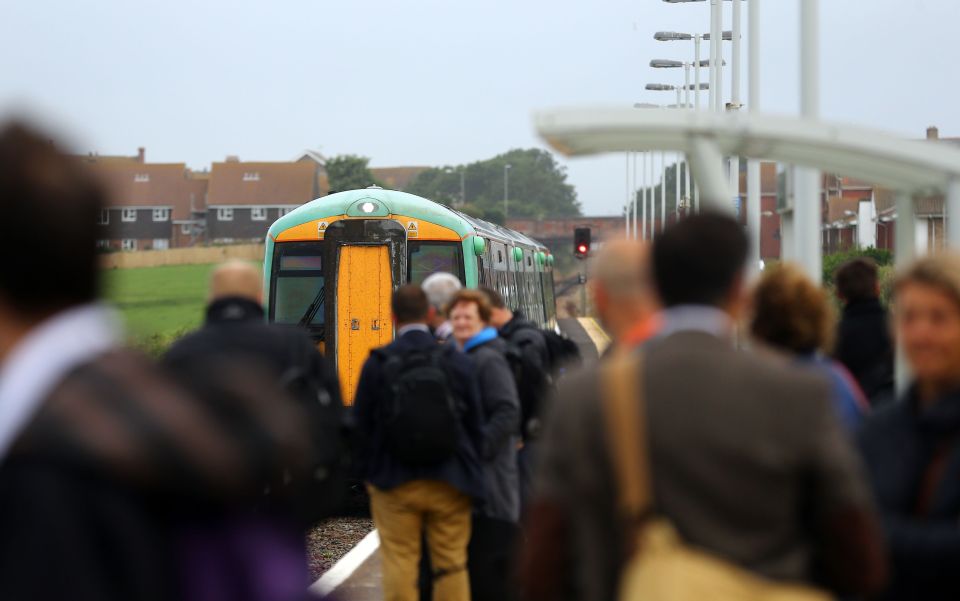  A Southern Railways London bound train arrives at Seaford Station in East Sussex as the company implemented a new timetable today