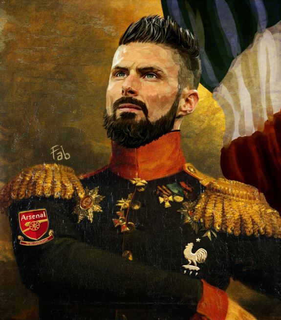  Olivier Giroud looks the part complete with Arsenal crest