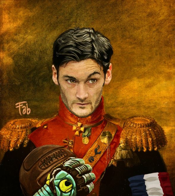  France goalkeeper Hugo Lloris looks like he has something to hide...