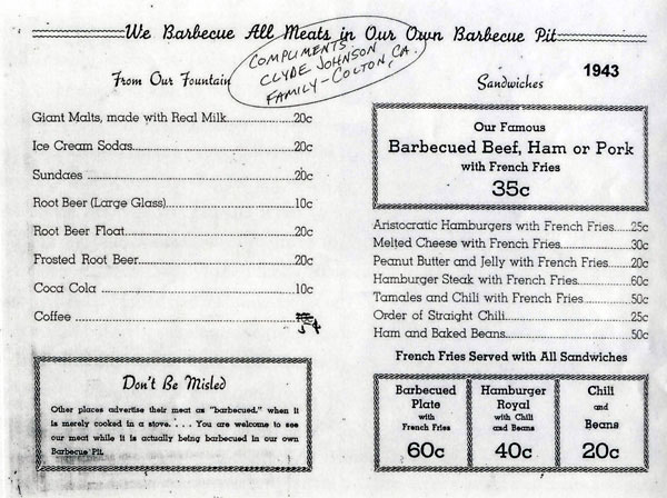 A McDonald's menu from 1943 shows the wide selection on offer to early customers, and nothing costs more than 60 cents