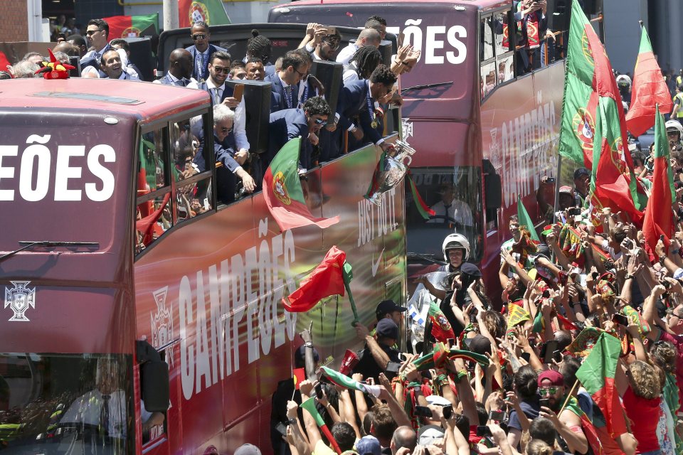  Incredible scenes as Portugal travel through Lisbon on their open-top bus parade