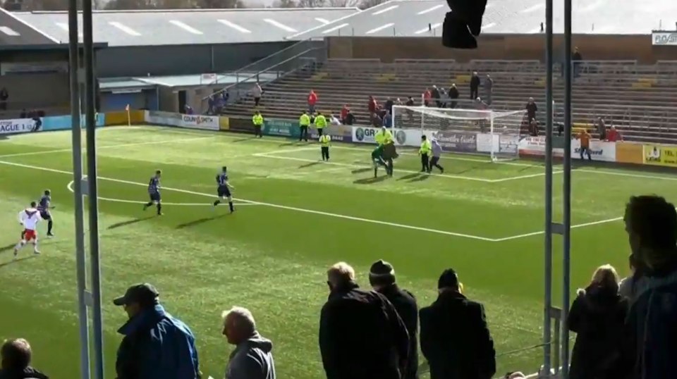  Yobs come onto the pitch and attack the keeper