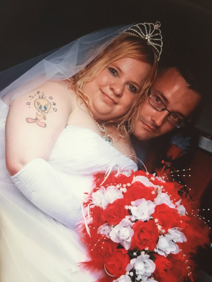 Happier times ... Katie on her wedding day with now widowed husband Christopher