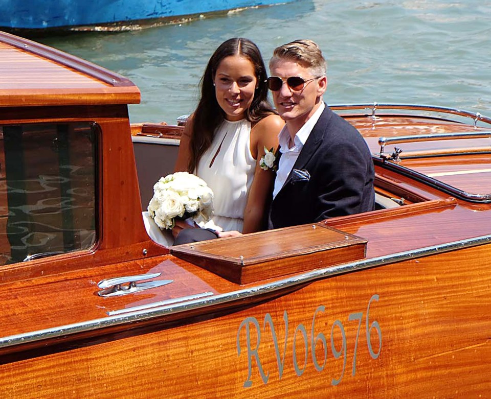  Bastian Schweinsteiger and Ana Ivanovic pose for the cameras moments after tying the knot