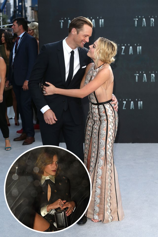 She looked miserable after boyfriend Alexander Skarsgard enjoyed a “cosy chat and private joke” with his co-star