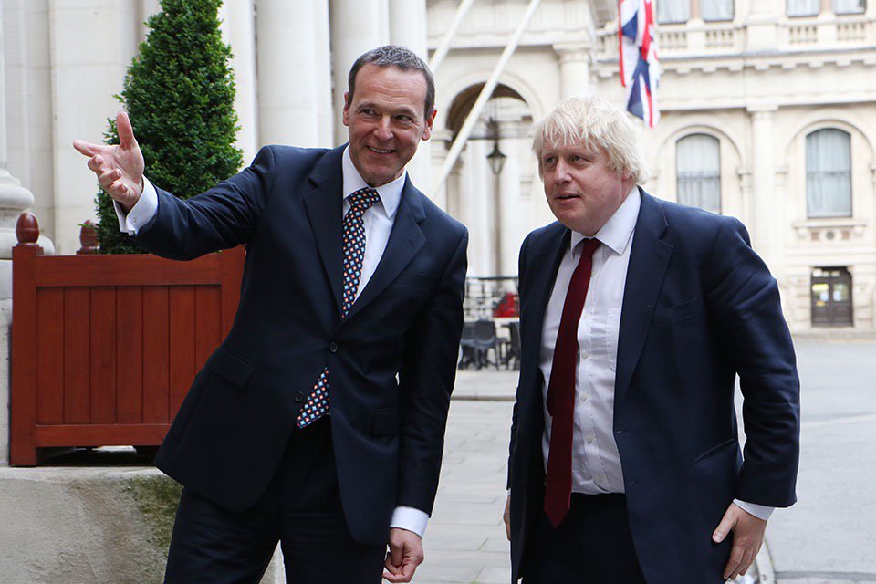 The tweets said Johnson was 'also looking very happy' as he arrived at the Foreign Office