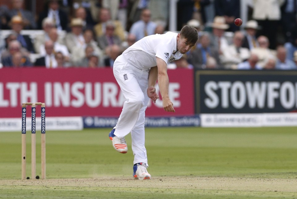 Chris Woakes arrows in a ball during the Second Test at Lord's