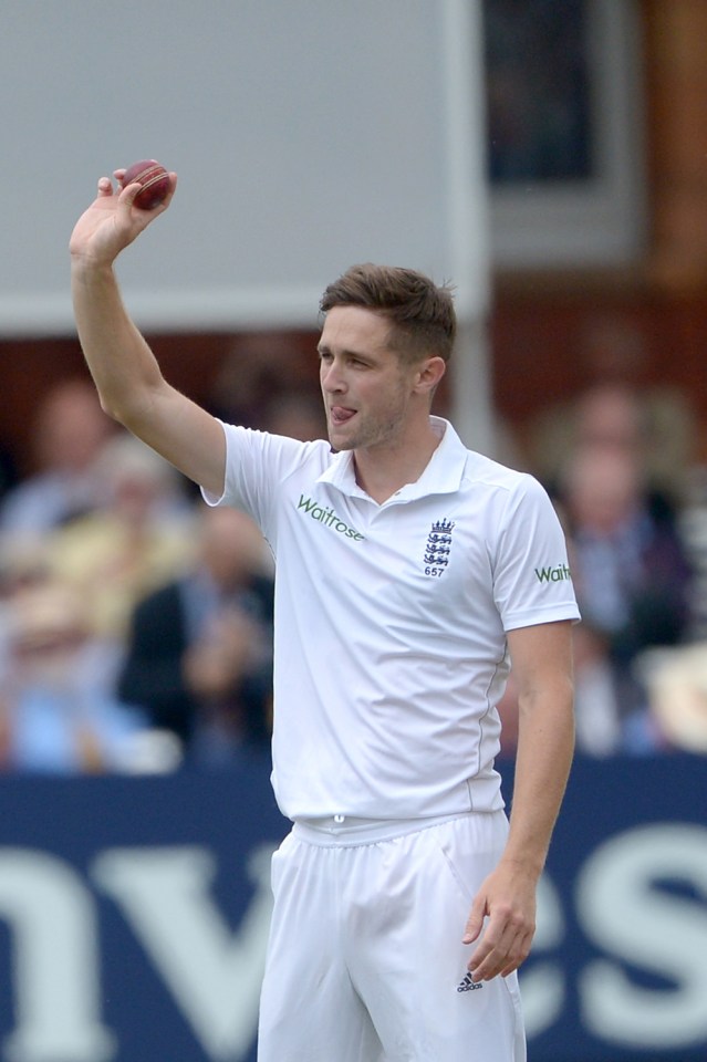 Chris Woakes celebrates after taking five first-innings wickets at Lord's 