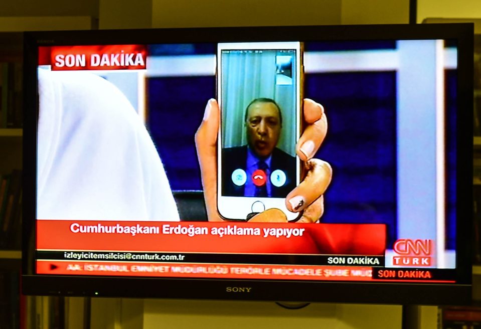  President Erdogan appears via telephone, urging Turks to take to the street to oppose the coup