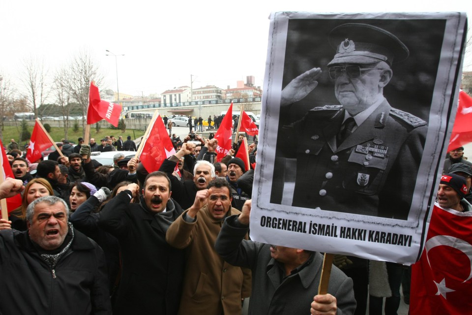  Members of Workers' Party demonstrate in favor of former Turkish Chief of Staff Ismail Hakki Karadayi