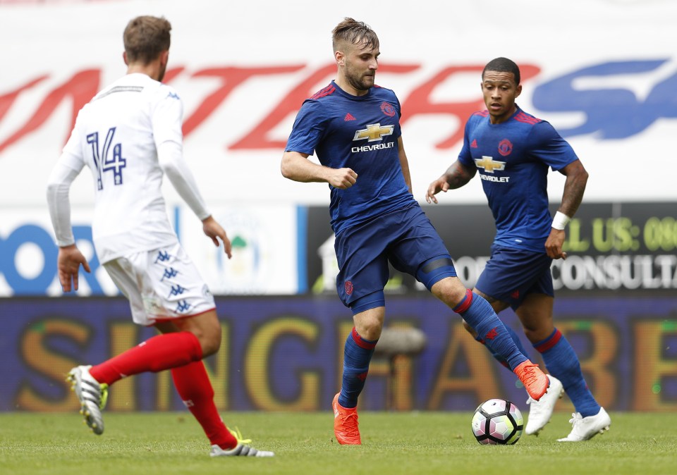 Shaw in action against Wigan in a pre-season friendly at the weekend