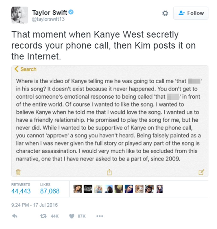  Taylor Swift responds to the leaked video of her conversation with Kanye West