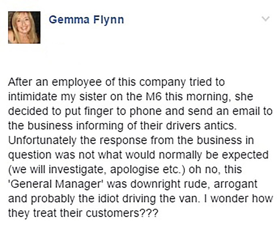  Joanne's siter Gemma posted about the incident on her Facebook page