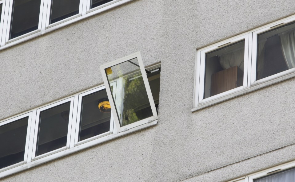 The seventh floor window from where the youngster fell to her death in Newtown, Birmingham