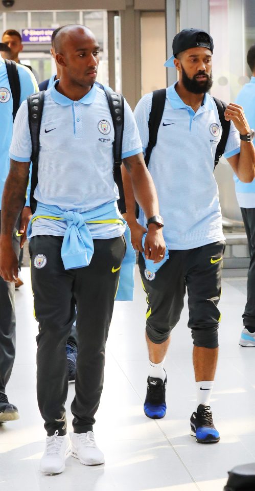  Fabian Delph and Gael Clichy walk to the plane on their way to China last week