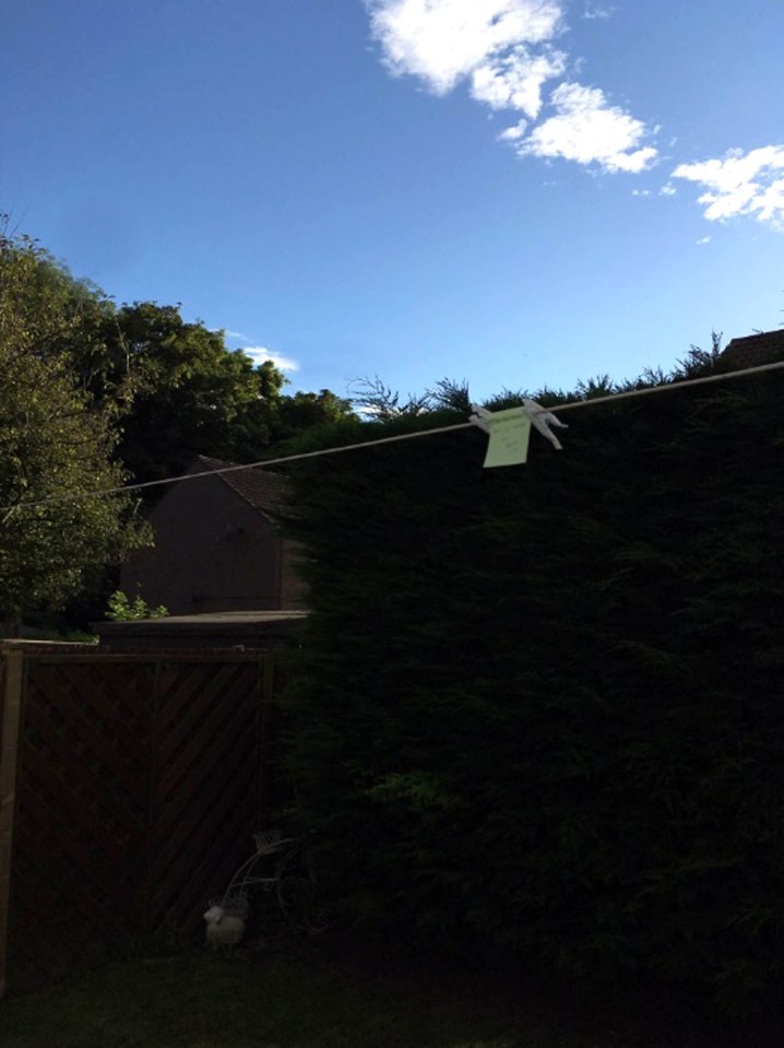  But when Jason Coakley came down to find it, he decided to wind his mum up by hanging the note on the line and not the shirt and sent her a photo