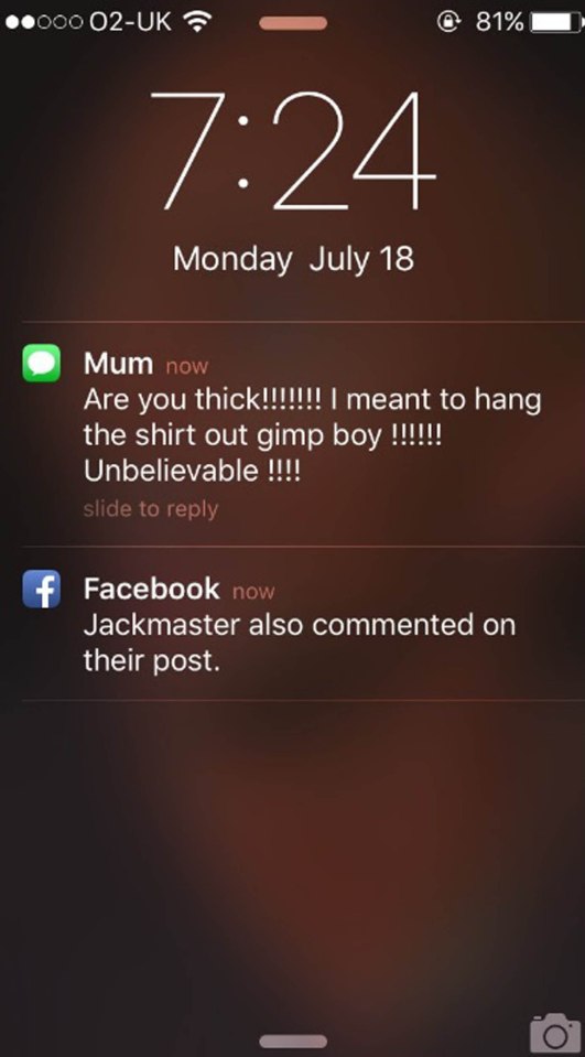  And his mum took the bait, immediately sending him a hilarious text