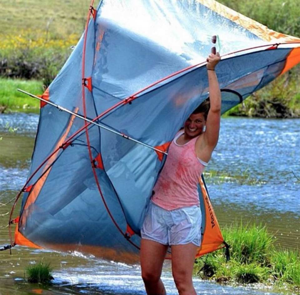 That awkward moment your tent blows into the river...