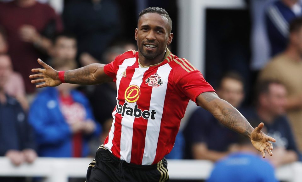 Ex-England frontman Jermain Defoe celebrates the first of his two first-half goals