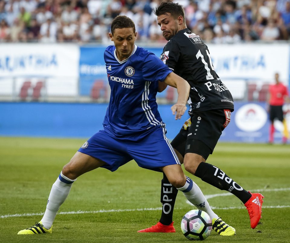 VELDEN, AUSTRIA - JULY 20: Nemanja Matic (L) of Chelsea in action against Philipp Prosenik (L) of WAC RZ Pellets during the friendly match between WAC RZ Pellets and Chelsea F.C. at Worthersee Stadion on July 20, 2016 in Velden, Austria. (Photo by Srdjan Stevanovic/Getty Images)