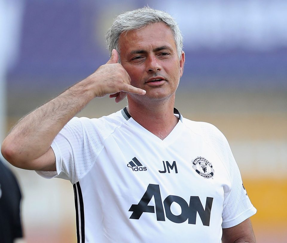 CALLING HIM OUT . . .  Mourinho’s jokey taunt towards his new star Ibrahimovic