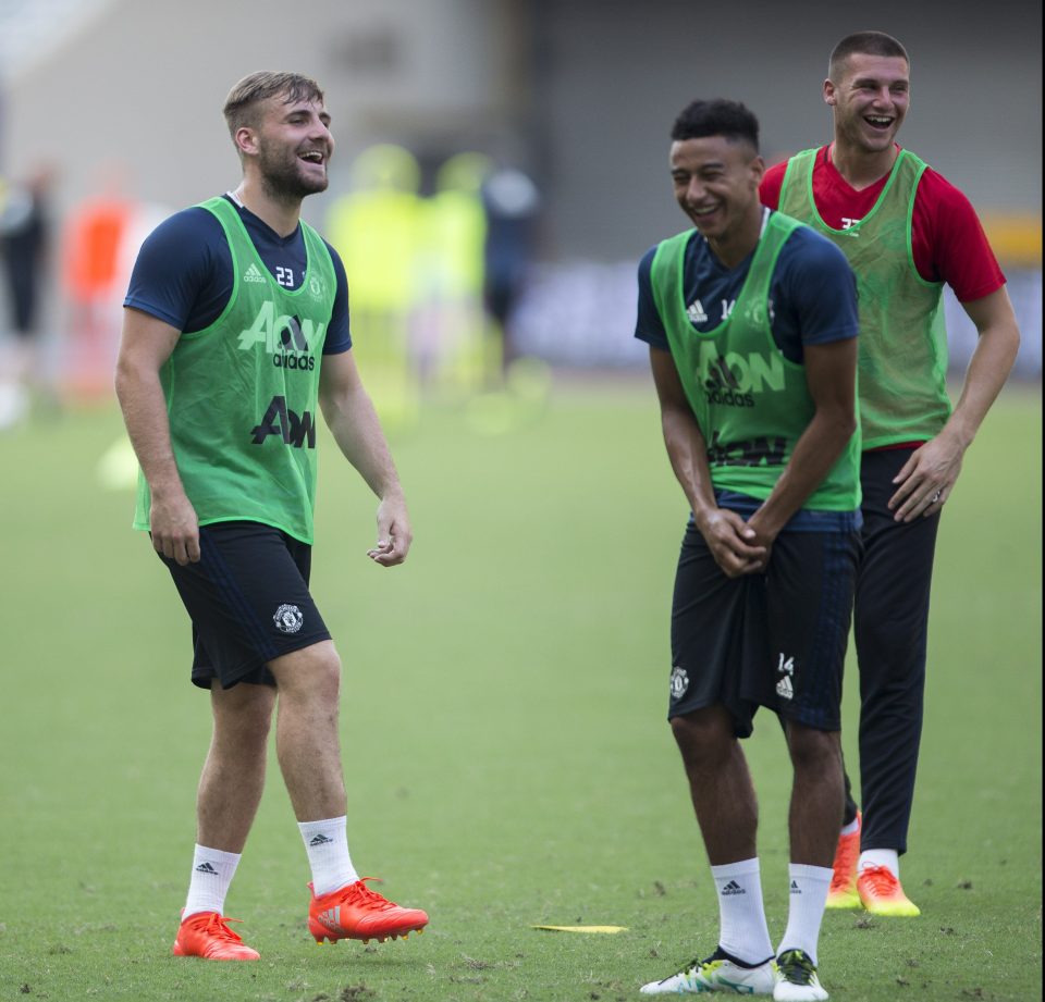 Luke Shaw is all smiles as he enjoys a pre-season