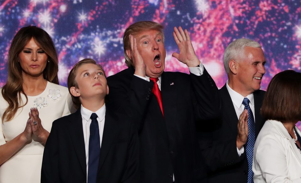  It's a scream... Donald Trump reacts with his family at a rally where he formally accepted the Republican party's presidential nomination