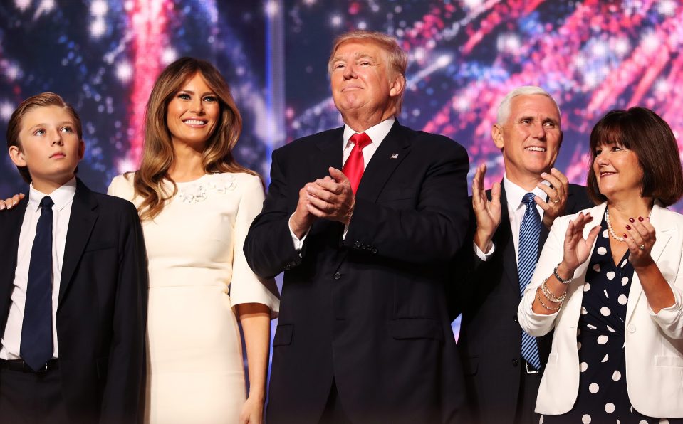  Family fortunes... Barron Trump, Melania Trump, Donald Trump and Republican vice presidential candidate Mike Pence acknowledge the crowd at the end of the the Republican National Convention in Cleveland, Ohio