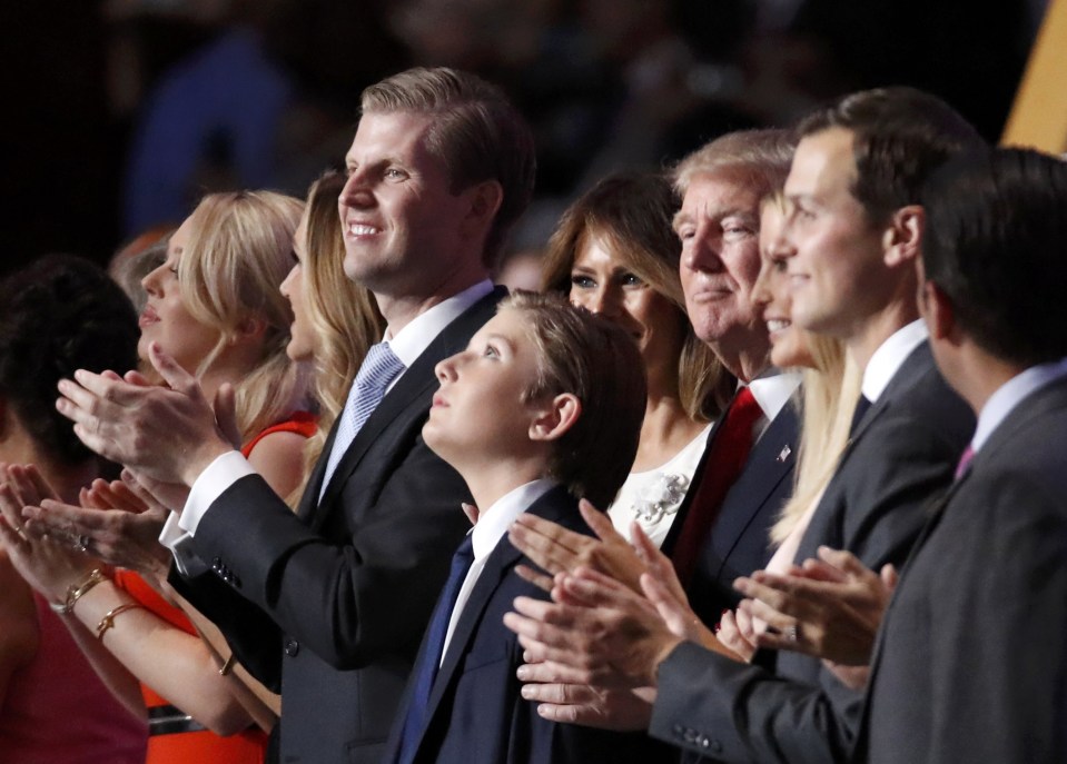  The family of Republican presidential candidate Donald Trump watch for the balloon drop at the conclusion of the Republican National Convention