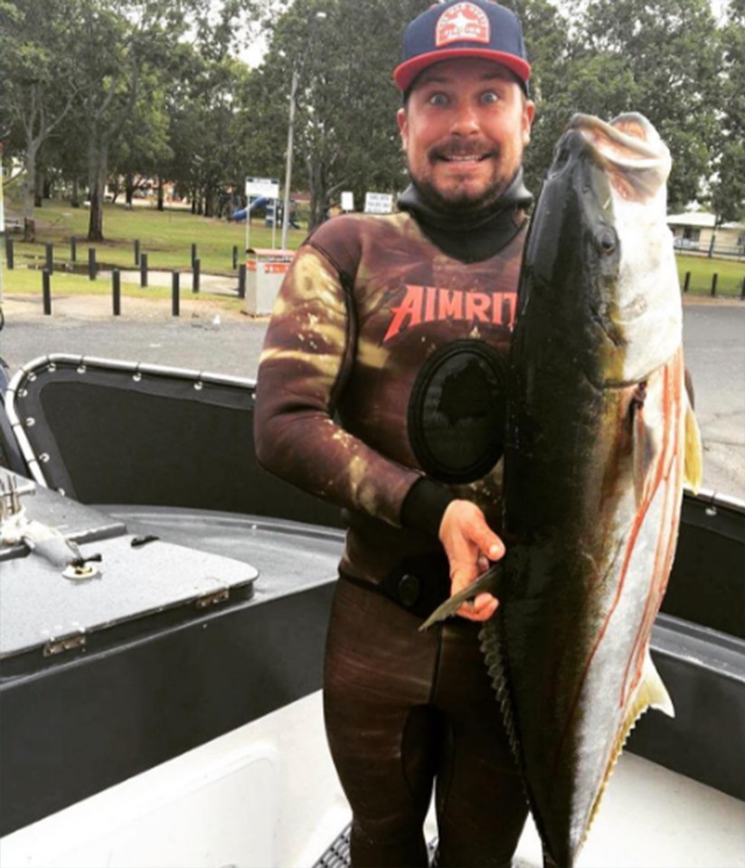  Brett Levinston was spearfishing off Moreton Bay Island when he turned to see the great white circling beneath