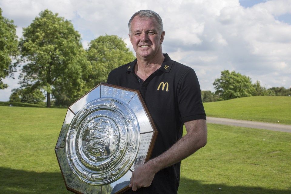 Gary Pallister, who made over 300 Red Devils appearances, with the Community Shield