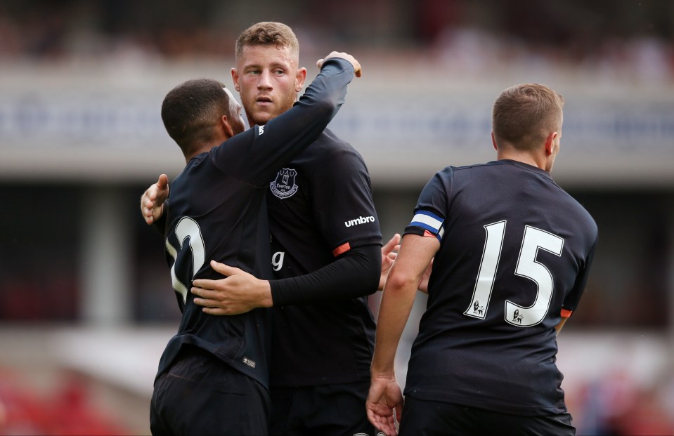  Teammates celebrate with Ross Barkley after bagging brace