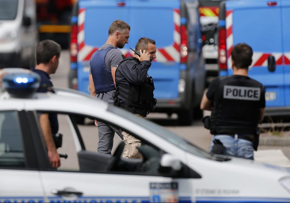  Anti-terror police pictured near the church where the attack took place in France