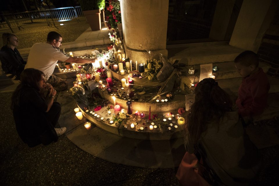 A makeshift memorial was set up for the victims of the attack