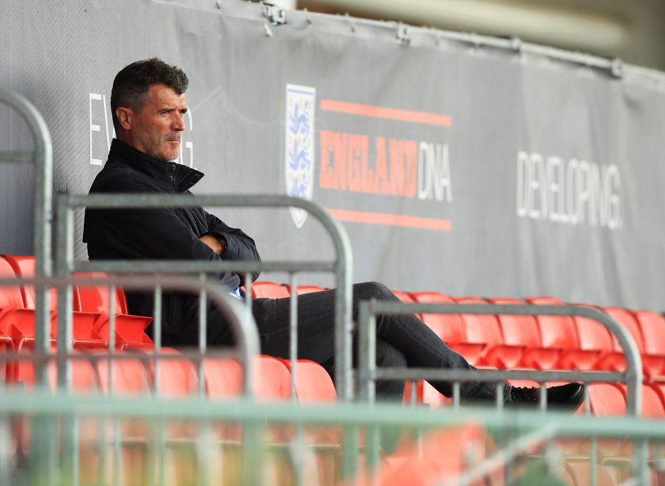  Roy Keane looked typically sombre as he watched Barcelona train at St George's Park in Burton ahead of their games with Celtic and Liverpool