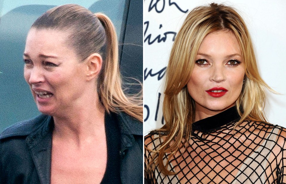 Kate Moss goes casual as she ties her hair off the make-up free face