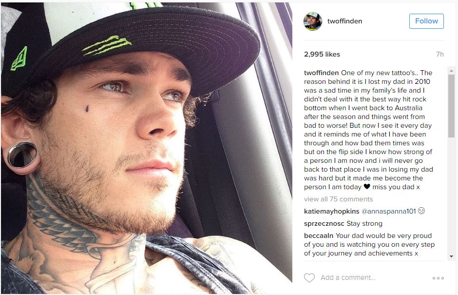  Tai Woffinden has tear tattooed onto face in memory of father Rob