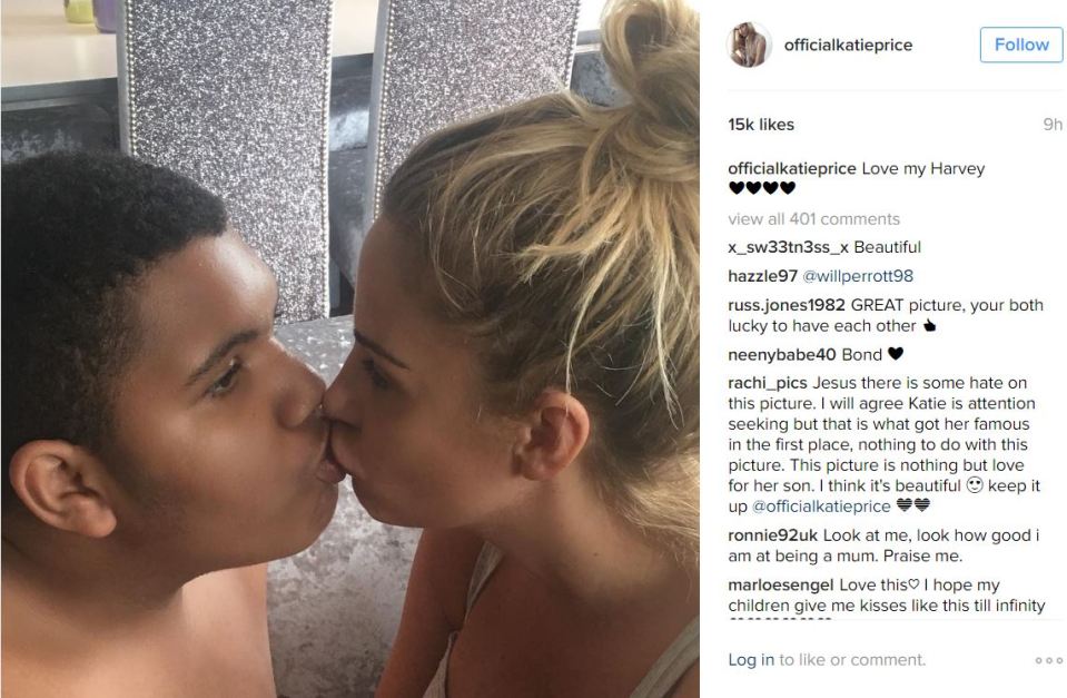 Katie Price felt the wrath of keyboard warriors who slammed her kissing shot with son Harvey