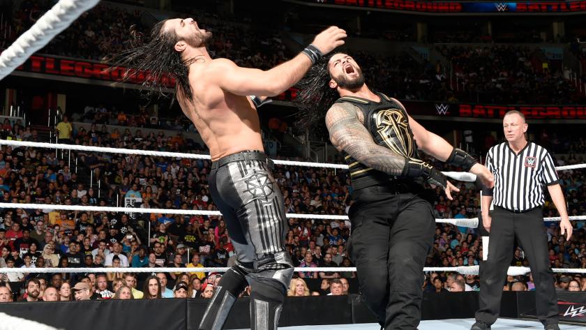 Roman Reigns clocks Seth Rollins