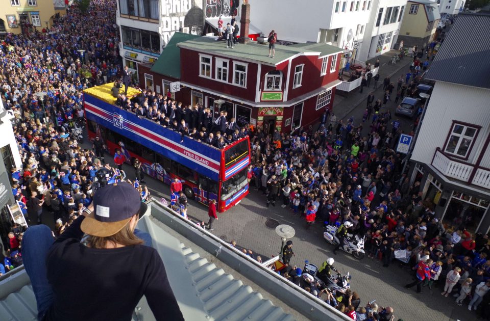  Fans cram to see the Iceland players after their incredible fortnight in France