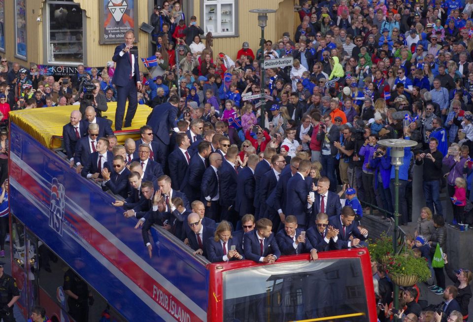  Iceland fans in the capital of Reykjavik celebrate their team returning home