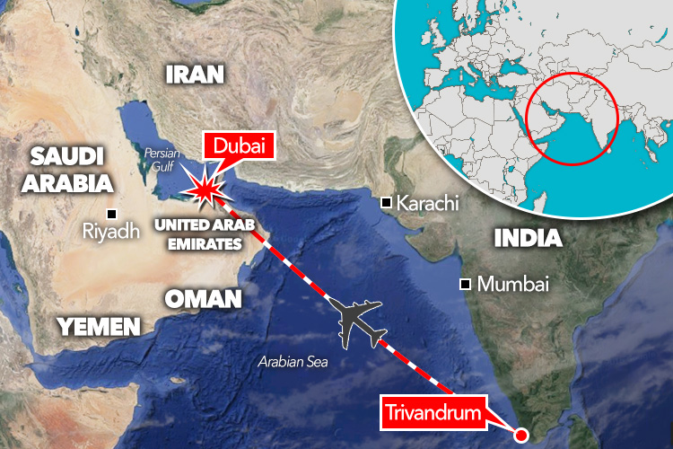  The plane was flying from the southern Indian city of Trivandrum to Dubai on Wednesday morning