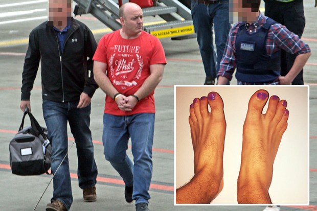 Gangster Freddie Thompson often wears women's clothing, accessories and glasses but has taken his disguise to a new level by painting his toenails