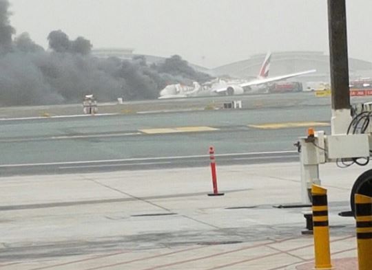  Dramatic images emerged from Dubai airport as thick black smoke could be seen emerging from the passenger jet