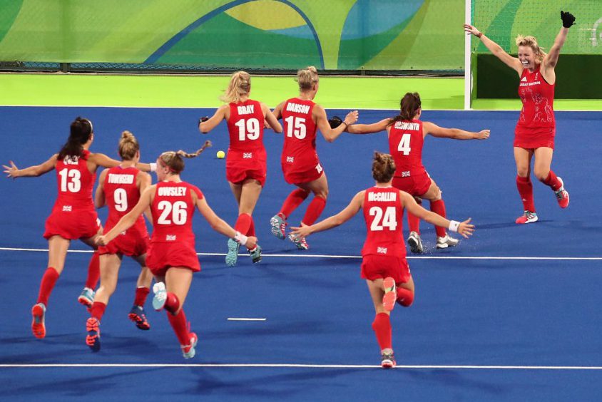 Team GB's women celebrate victory over Netherlands in hockey final