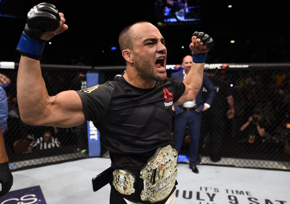 Shout of this world: Eddie Alvarez celebrates winning the UFC lightweight title