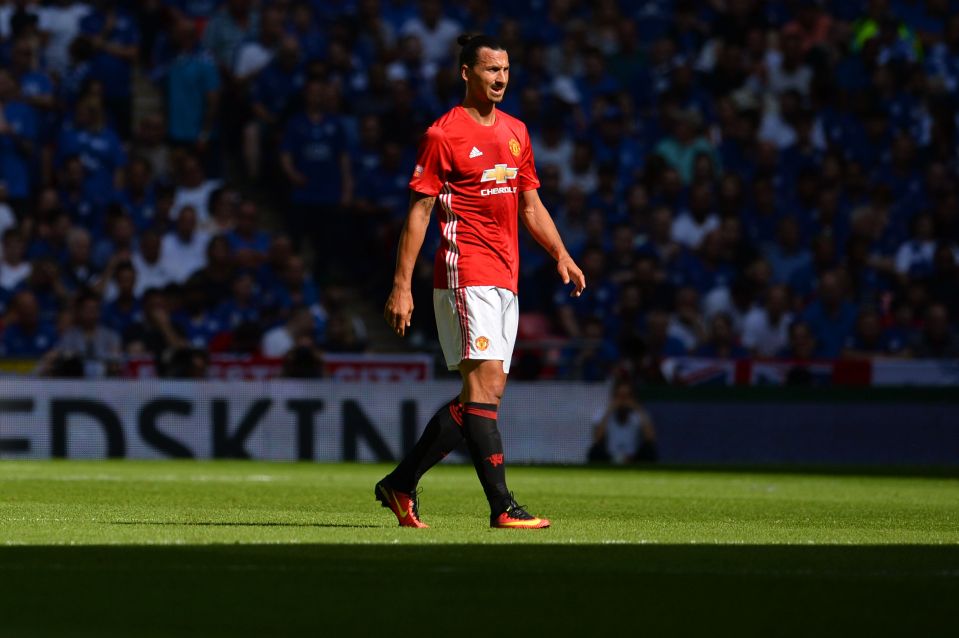 Manchester United's Swedish striker Zlatan Ibrahimovic plays during the FA Community Shield football match between Manchester United and Leicester City at Wembley Stadium in London on August 7, 2016. / AFP / GLYN KIRK / NOT FOR MARKETING OR ADVERTISING USE / RESTRICTED TO EDITORIAL USE (Photo credit should read GLYN KIRK/AFP/Getty Images)