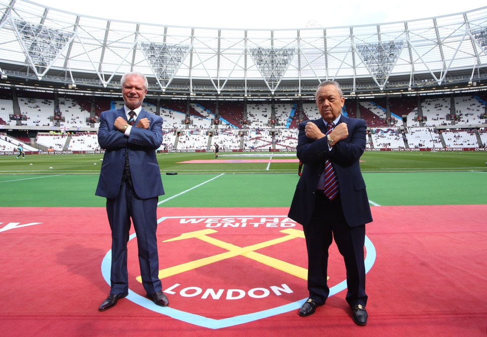 LONDON, ENGLAND - AUGUST 21: Co-owners of West Ham United David Gold and David Sullivan post for a picture at the stadium before the Premier League match between West Ham United and AFC Bournemouth at Olympic Stadium on August 21, 2016 in London, England. (Photo by Catherine Ivill - AMA/Getty Images)